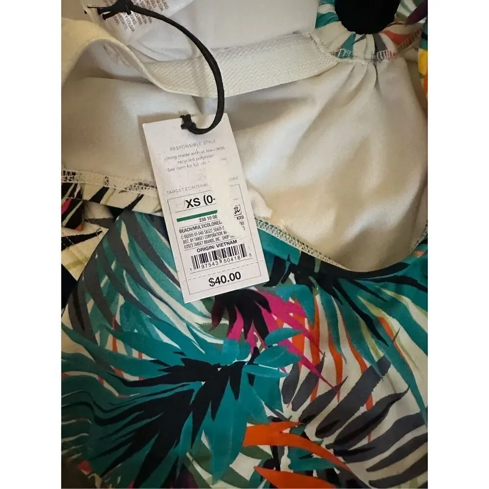 Shade and Shore Deep Plunge Tropical Palm One Piece Swimsuit Size XS New